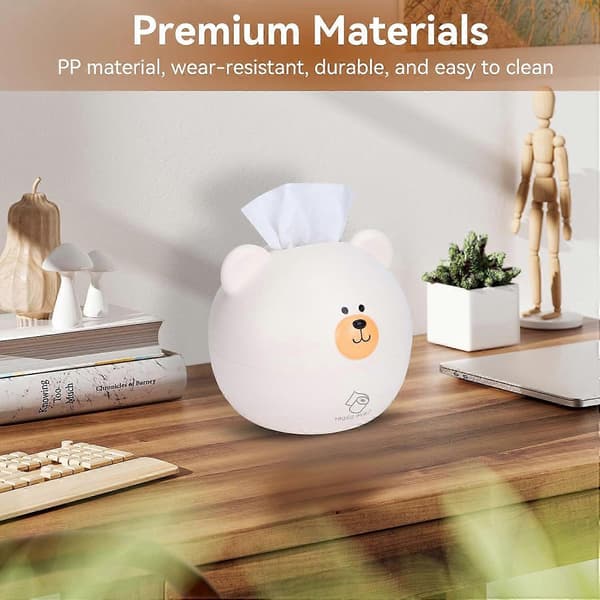 Tissue Box, Cartoon Bear Face Tissue Dispenser Holder Car Tissue Box Round Container (White)