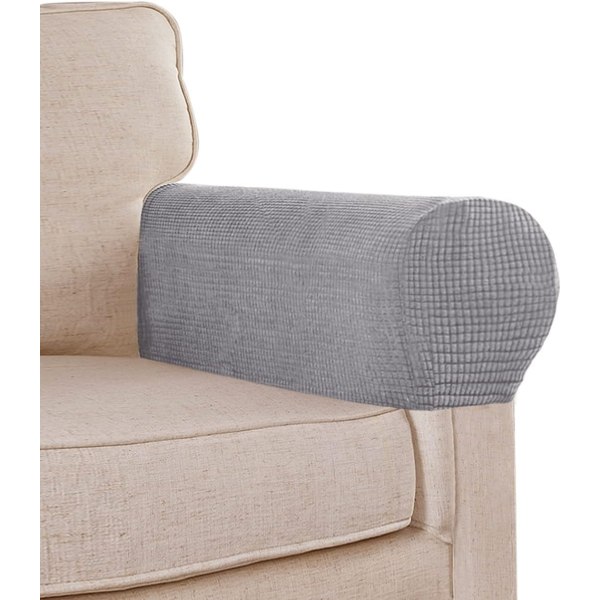Stræksofaarmlænsbetræk Spandex jacquardarmbetræk til stole og sofaer Anti-Slip sofaarmlæn, sæt med 2, lysegrå