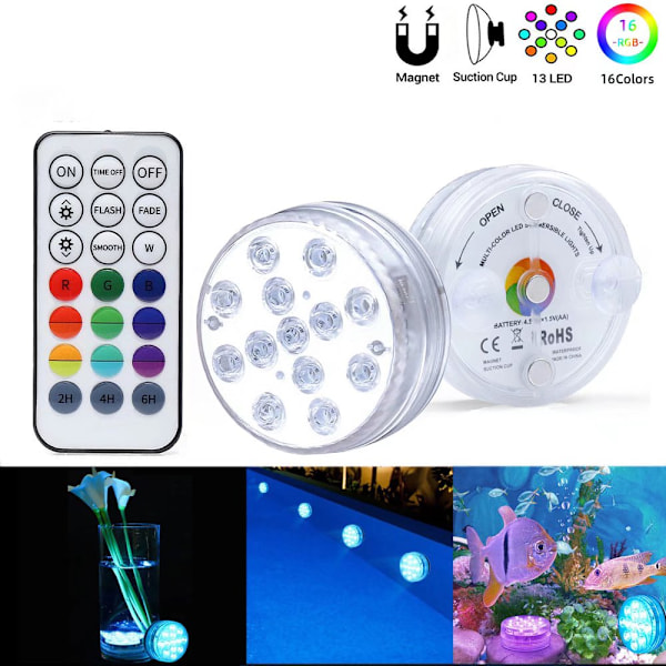 LED-poollampa, nedsänkbar LED-lampa, Auting Lighting IP68 Flerfärgad undervattenslampa med fjärrkontroll, vattentät B