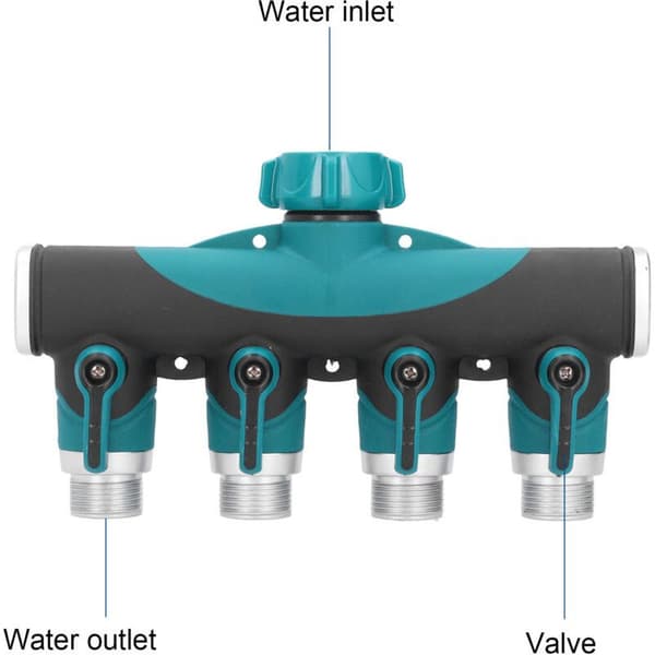 4-way distributor, pipe separator, metal valve water distribution control connection, garden irrigation distributor