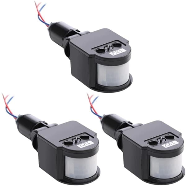 Automatic Infrared Motion Detector - 3 Black Motion Sensor PIR Outdoor Light Switch DC 12V for Wall