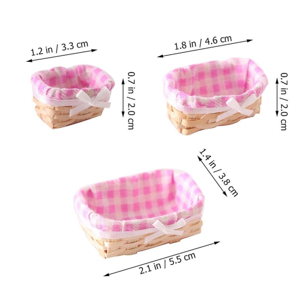 3 stk. Mini Bambuskurve til skrivebord Miniature Opbevaringskurve Mini Hus Fotoprops Pink 5,5X3,8CM Pink 5.5X3.8CM