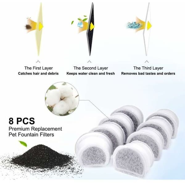 Erstatningskulfilter til PetSafe Drinkwell Avalon, Pagoda, 2 Gallon, Sedona og Seascape Springvand, 8-pak Springvandsfilter, DEBUNS