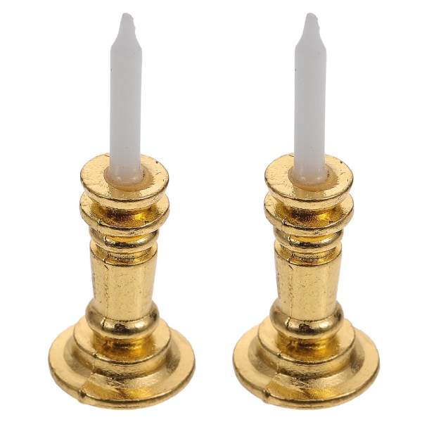 2 st Mini Ljusstake Dekoration DIY Miniatyr Ljusstake Dekor Unik Barnpresent Guld 1,2X1,2X4CM Golden 1.2X1.2X4CM