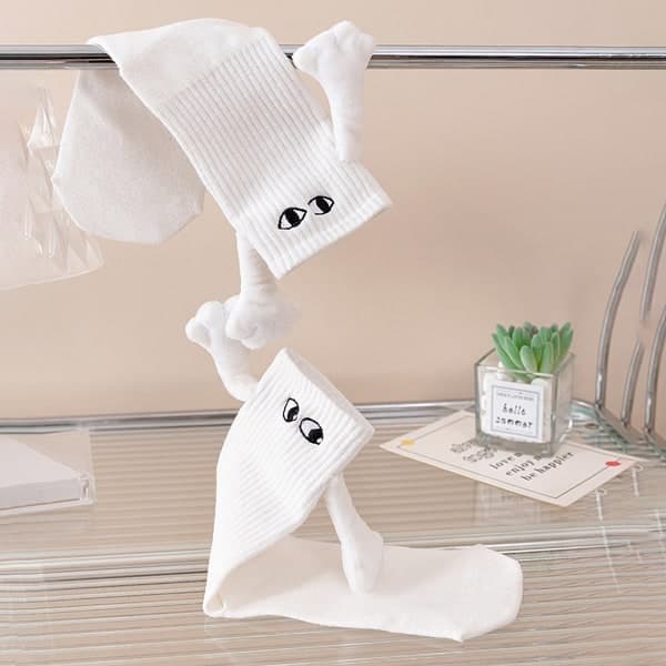 Par sokker med magnetiske hender - Morsomt design (Hvit) white