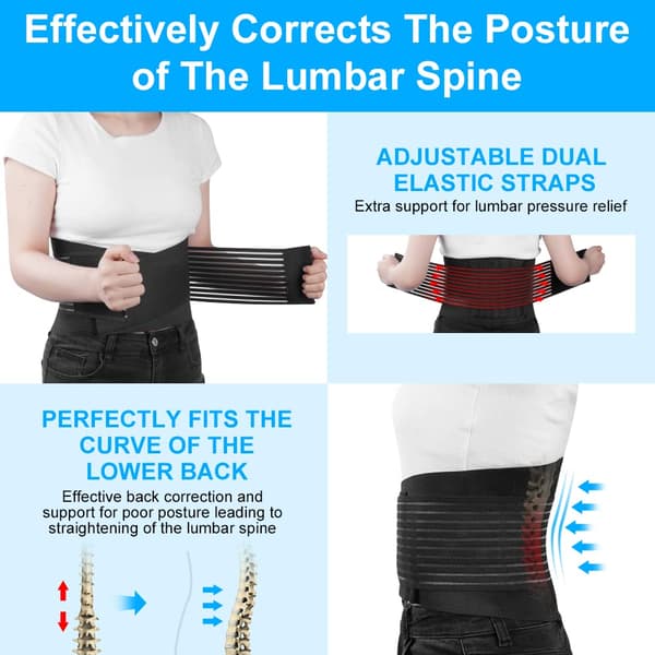 wxsp Lower Back Support Belt, Adjustable Lumbar Support with 6 Support Stays, Double Pull Lumbar Brace for Scoliosis and