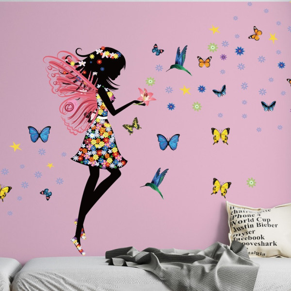 2kpl Sarjakuva magic värikäs perhoskeiju Tyttö siivillä Irrotettavat seinätarrat, baby vauvojen makuuhuoneen lastenhuoneen koristeliimat tee-se-itse