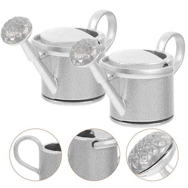 2 stk. Miniature Vandkander Dukkehustøj Legetøj Dukkehustøj Falske Haveværktøjer Sølv 4x1.5x2.5cm Silver 4x1.5x2.5cm