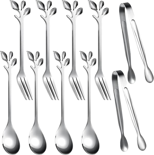 10 delar kaffeskedar, gafflar i metall för (silver) silver Silver
