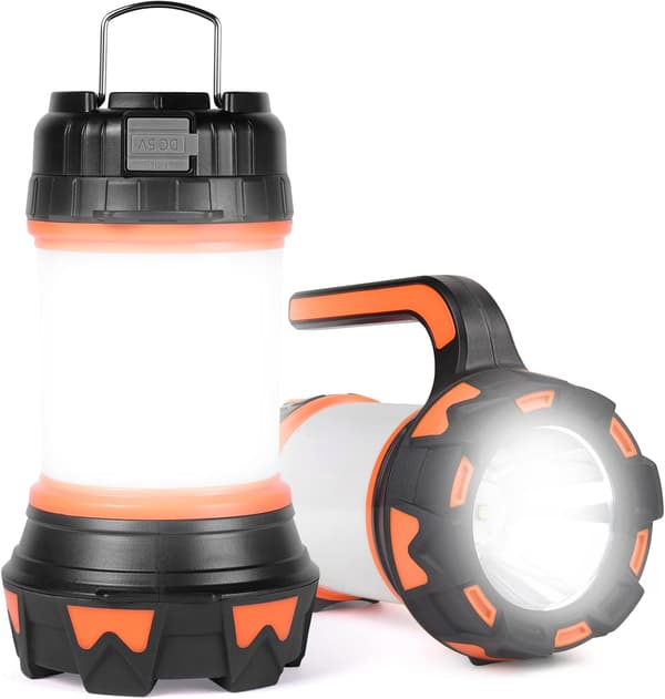 LED-campinglampe, 1000 lumen oppladbar lampe 6 lysmoduser
