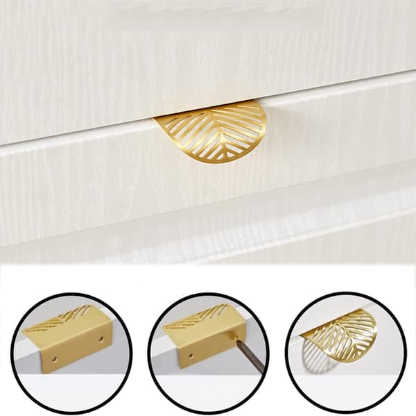 Guld 4-pack Bladformade Skåpsknoppar i Mässing, Dolda Metallskåpsknoppar, Guld Möbelknopp, för Köksluckor