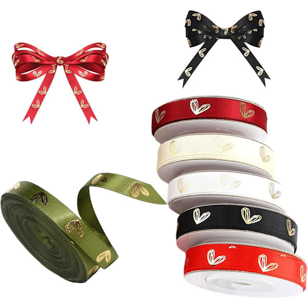 6 ruller hjerte grosgrain-bånd Heart Themed