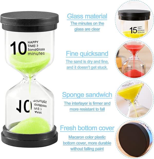 Ocean-sæt med 6 timeglas, farvede timeglas i gennemsigtigt glas K