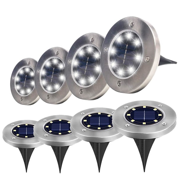 8-pack Solcellsmarklampor, 8 LED-drivna Marklampor för Trädgård Vattentäta Utomhuslandskapsbelysning för Stigen, Uterummet, Däck, Uterummet, Gångväg (Vitt Ljus)