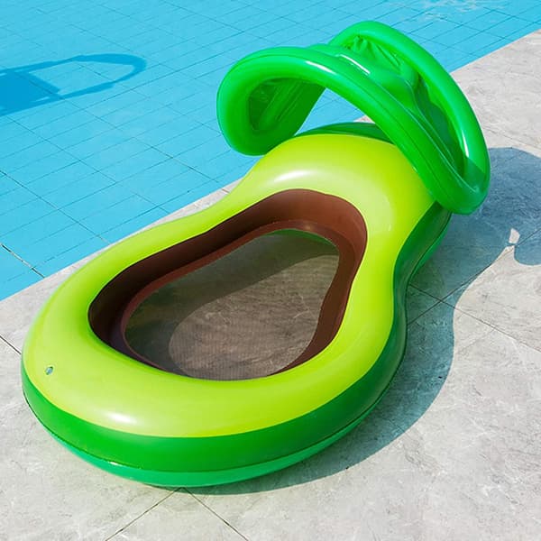 Avocado Pool Float with Canopy for Kids, 119 cm x 77 cm Inflatable Avocado Pool Float with Shade, Water Fun Large Inflatable Summer Beach Bath Float