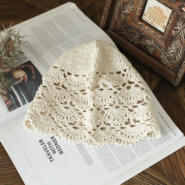 Sommerhatt Twisted Tea Hat Vintage Heklet Caps Lace Bomulls Beanie Cap Heklet Beanie Hat Strikket Hode Beanie Vintage Turban Cap Hvit 22X20CM White 22X20CM