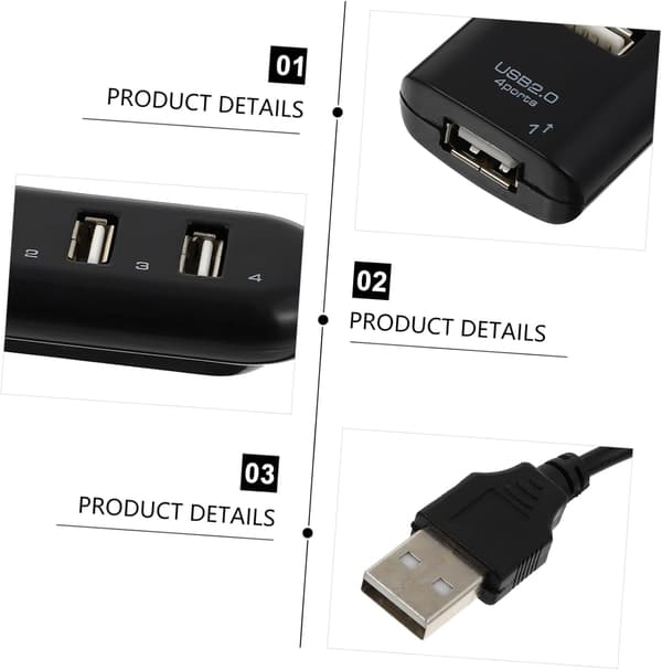 USB-hub 4-ports USB-forlænger til computere, bærbare computere, tablets, kompakt, let USB 2.0-udvider