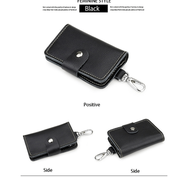 Leather Key Case for Men - Slim and Compact Key Holder Black Black 60