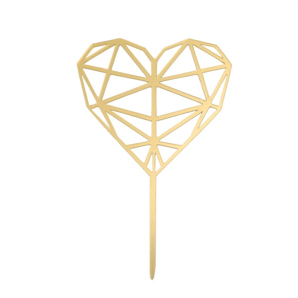 Geometrisk hjärtformad Cake Topper Glänsande papperstårtdekoration till födelsedagsbröllop Gyllene Golden