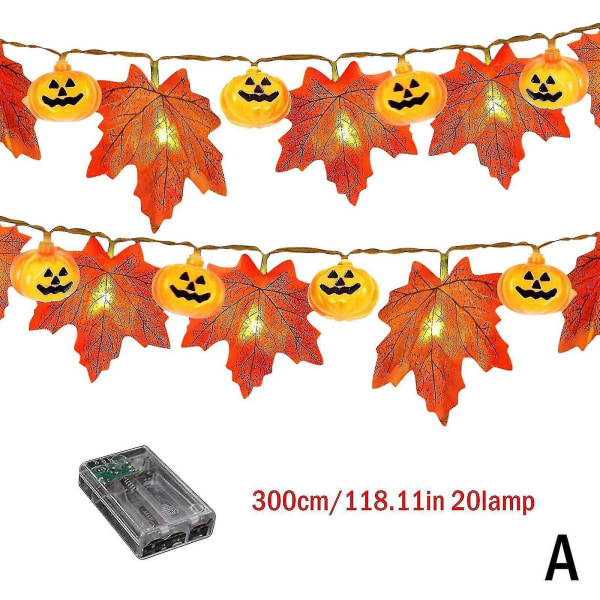 Lønnblad Gresskar Høstkrans Lyslenke Thanksgiving Dekorasjon Innendørs:(oransje)(1stk)