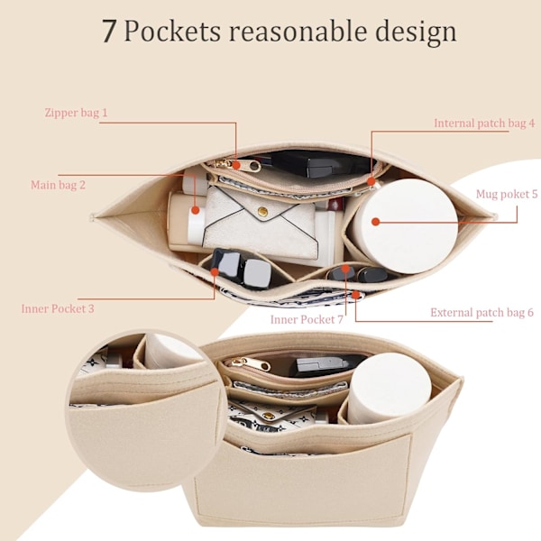 Filtad Organizerinsats Longchamp Le Pliage M -käsilaukkuun, beige Beige M