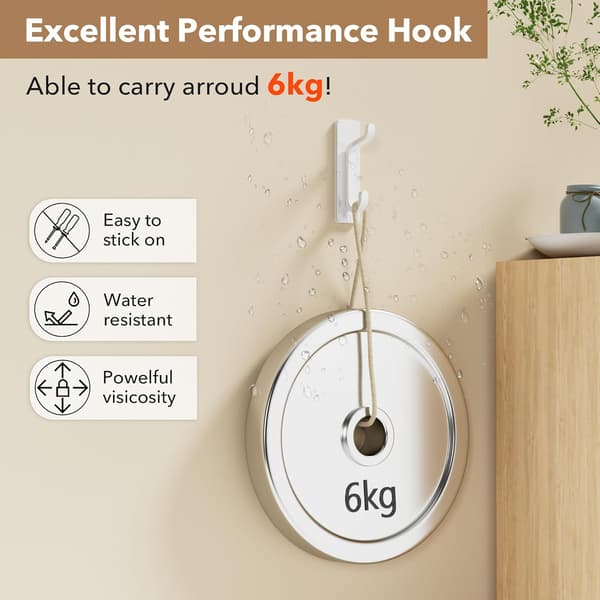Sæt med 4 selvklæbende håndklædekroge uden boring, hvid