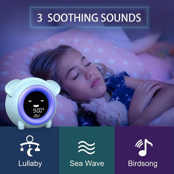 Børnevækkeur, Toddler Sleep Training Clock med natlampe, søvnlydsmaskine, lur-timer, elektrisk sengebordsur med USB