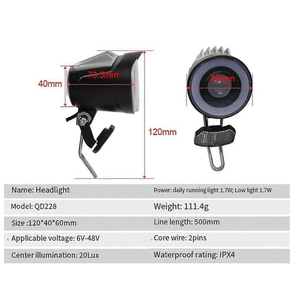 Qd228 LED-frontlykt Elektrisk Sykkel Scooter Vanntett Kontakt Frontlys Med Horn Tilbehør