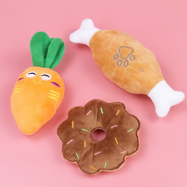 15-pack hundsqueaky leksaker söta plyschfrukter snacks och grönsaker