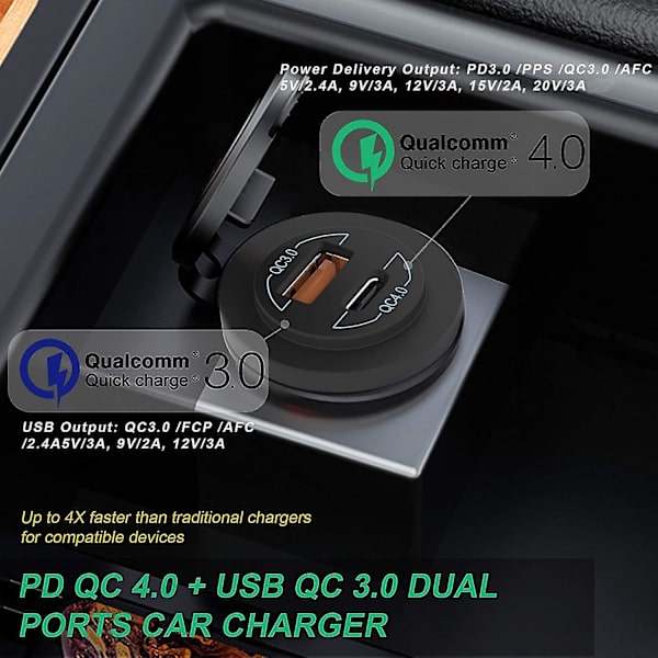 Hurtig opladning 4.0 Pd Qc 3.0 Usb Billader Stikkontakt 12v 60w Usb Udløb Hurtig Opladning Kompatibel Med Bil, Båd, Lastbil