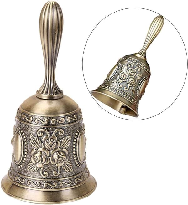 Retro ringklocka Antik handklocka Brons middagsklocka Restaurang serviceklocka Mässing Jingle Bröllop Klassrum Kyrkklocka