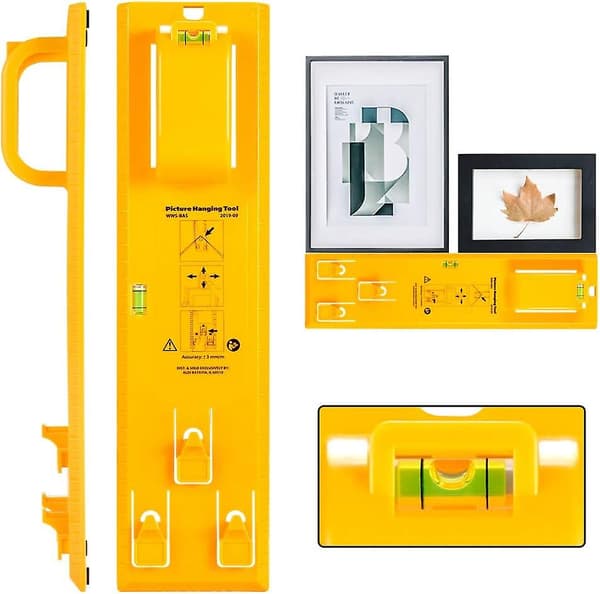 Picture Hanging Tool with Spirit Level - Easy Frame Hanger Wall Mounting Kit (Yellow Hanging Tool)