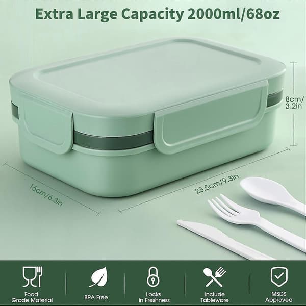 Bento Box Lunch Boxes, 2000ml Large Bento Lunch Box for Adults Kids, Stackable Japanese Lunch Box with 8 Compartments, Leakproof Meal Prep (Green)