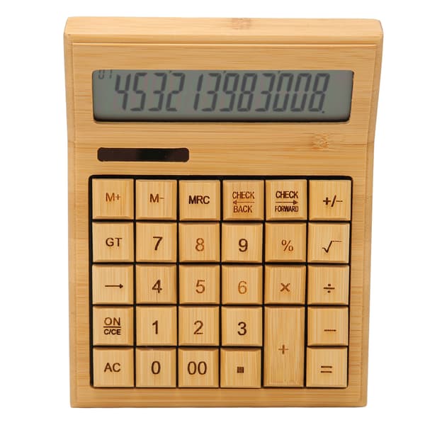 Bamboo Calculator Solar Powered Battery Powered Eco-Friendly Functional Calculator with 12-bit Digital LCD Screen for School