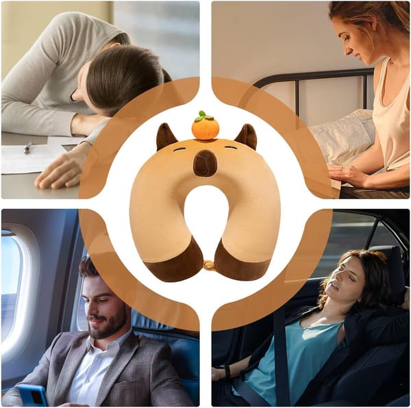 Rejsepude med capybara-dyr, blød nakkestøtte, let og bærbart design til fly, sovende børn og voksne