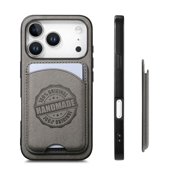 Grey PU Leather Magnetic Card Holder Phone Case Compatible with iPhone 17 Pro
