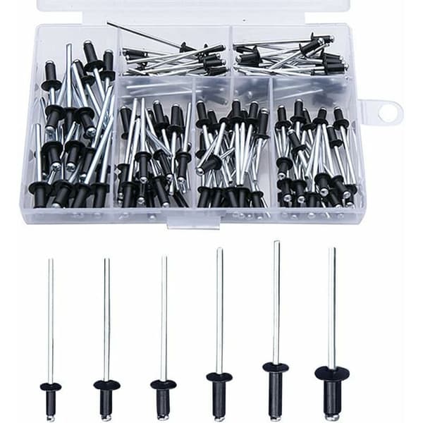 Black Rivets 120 Pieces Blind Rivets with Box Rivet Aluminum Rivet Pop Rivets Pop Rivet Assortment Open Rivets Round Rivets