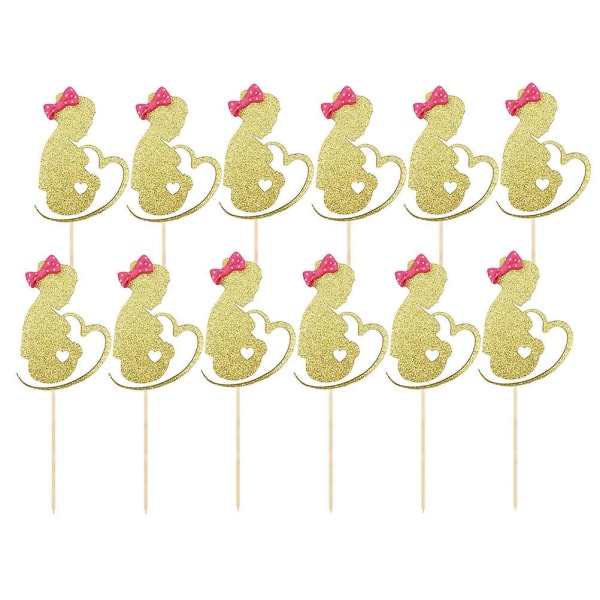 12 kpl Glitter-raskausäitikakun koristelu luova kakku- ja cupcake-tikku kakun koristeluun äitienpäiväksi Kulta 12 kpl Golden 12pcs