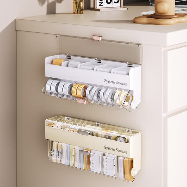 Wall Mounted Storage Organizer - 3-in-1 Drawer for Underwear Socks - Space Saving Wardrobe Organizer for Bedroom, Cream
