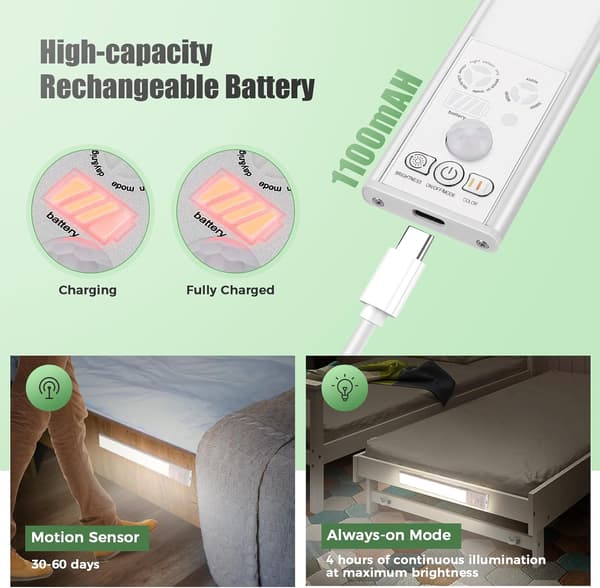 wxsp Cabinet Lighting LED Lamp with Motion Sensor Under Cabinet Light Kitchen Lighting Light Strip Wireless Strip 2