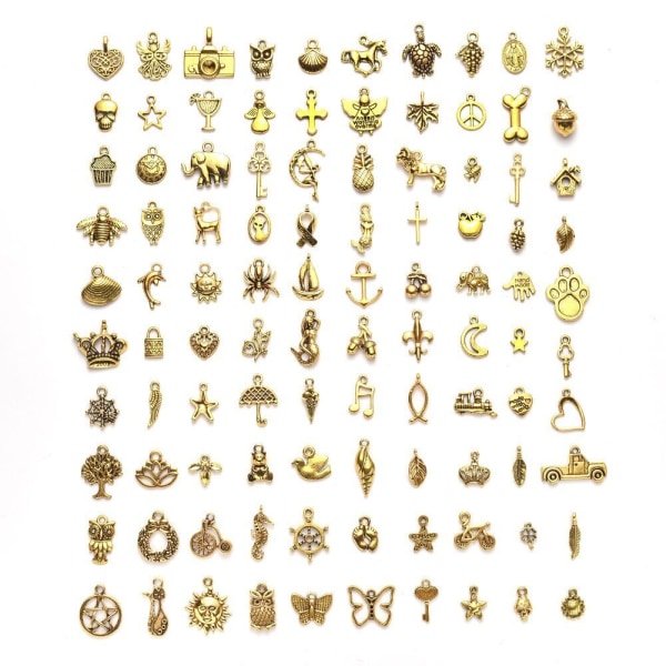 100 stk Engros Bulk Lots Gull Charm Blandet Tibetansk Antikke Gylne anheng DIY for armbånd Halskjede Smykker å lage og lage