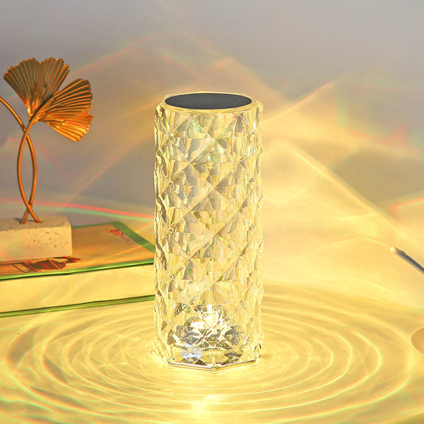 Krystallyslampe Farveskiftende lamper Bordlampe med berøring og fjernbetjening, diamant LED-natlys Genopladelig Rose Romantisk Dato Lys