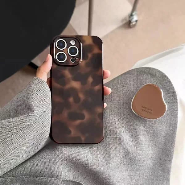 Cute Phone Case for iPhone 16 Pro Max Case Amber Leopard Full Camera Protection Slim Shockproof Aesthetic-Brown Amber