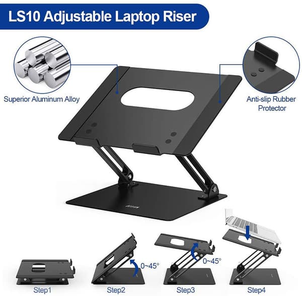 Bærbar computerstativ, ergonomisk bærbar computerstativ, aluminium bærbar computerstativ kompatibelt med 10-15,6 tommer Air, Pro, Dell, HP, Lenovo (sølv)