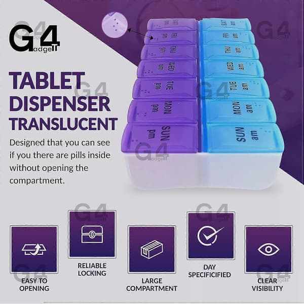 Heavy Duty 7-Day Pill Box Vitamin Medicine Tablet Dispenser Organizer Weekly Storage Case for PM AM