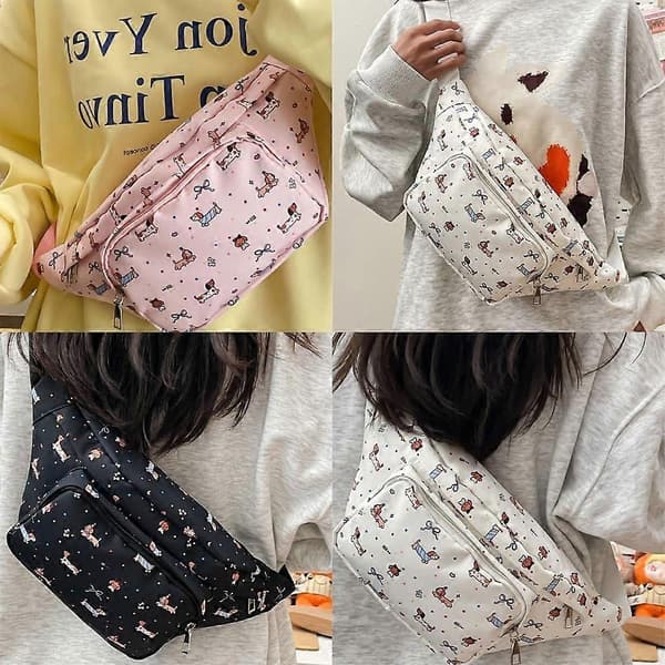 Women's Waist Bag with Cartoon Dachshund Pattern, Large Capacity Crossbody