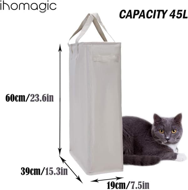 45L Laundry Baskets with Handles (Beige), Foldable Slim Laundry Hamper Rectangular Oxford Fabric Laundry Bag Laundry Baskets Bathroom Storage Bag 39x19x60CM