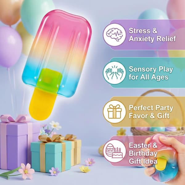 Nee Doh Ice Cream Squeeze Squishy, sommerfestfavoritter til børn og voksne, blødt sensorisk fidgetlegetøj