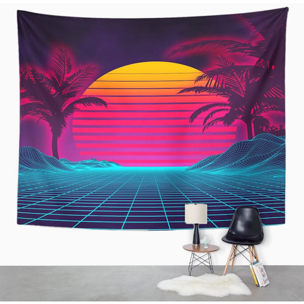 Tapestry Retro Futuristista Neon-maisema Digitaalinen Neon Koti Sisustus Seinävaate Olohuoneen Makuuhuoneen Yliopiston Huoneen 73*95CM