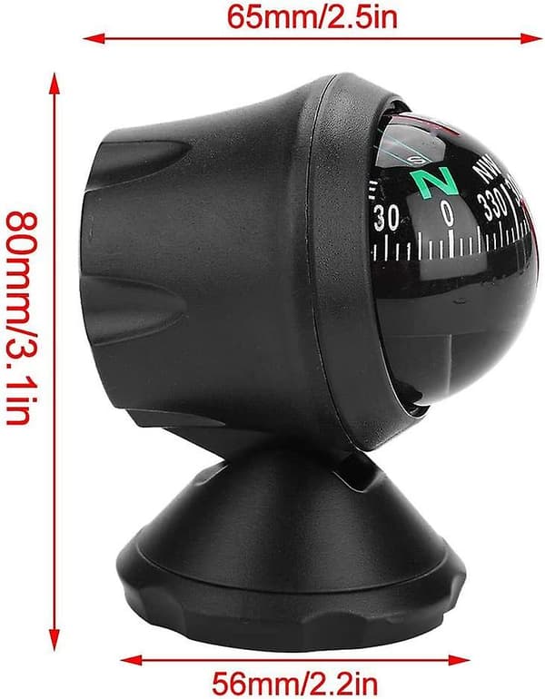 Car Ball Compass, Black Mini Adjustable Ball Night Vision Compass For Boat/Marine Boat/Truck/Caravan